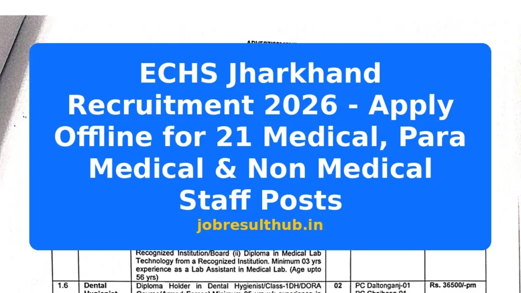 ECHS Jharkhand Recruitment 2026 - Apply Offline for 21 Medical, Para Medical & Non Medical Staff Posts - 2026 Posts