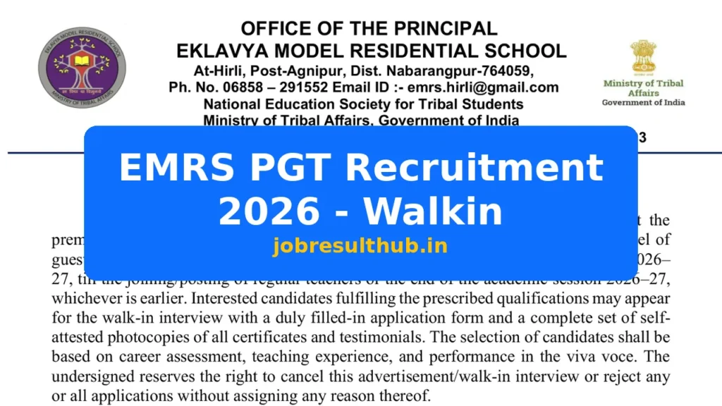 EMRS PGT Recruitment 2026 - Walkin - 2026 Posts