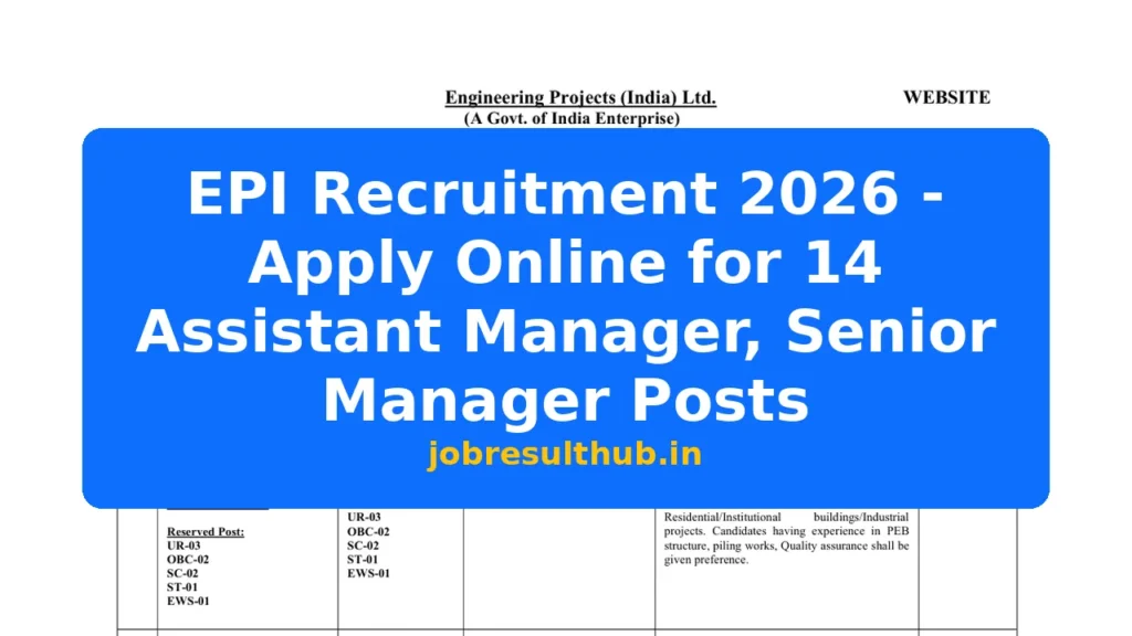 EPI Recruitment 2026 - Apply Online for 14 Assistant Manager, Senior Manager Posts - 14 Posts