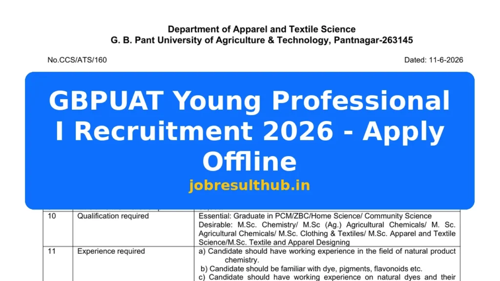 GBPUAT Young Professional I Recruitment 2026 - Apply Offline - 2026 Posts