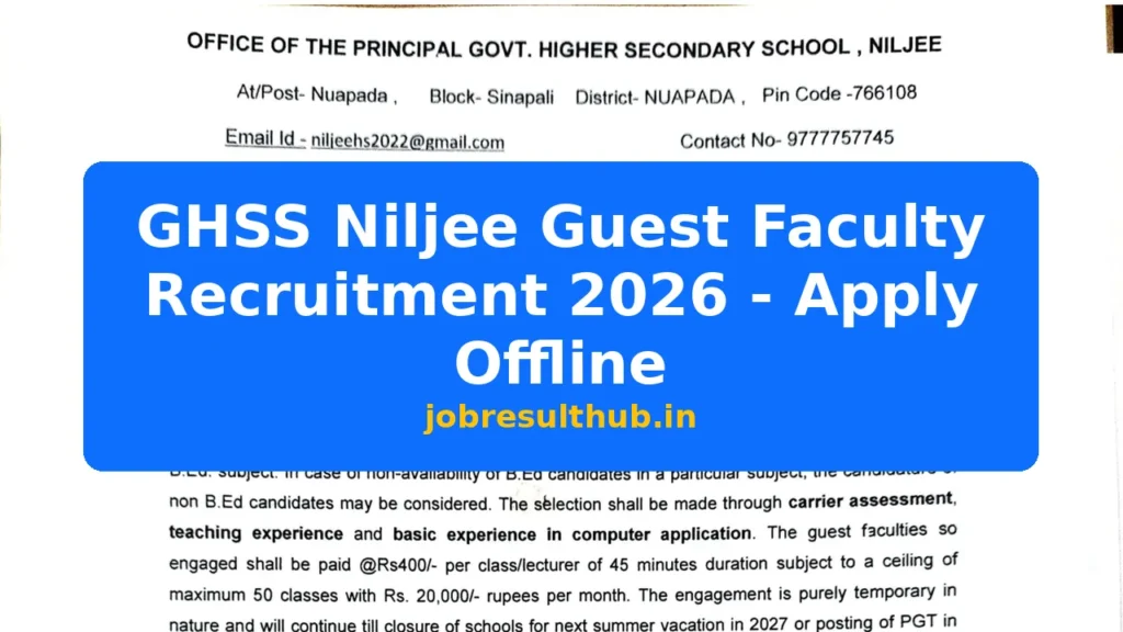 GHSS Niljee Guest Faculty Recruitment 2026 - Apply Offline - 2026 Posts