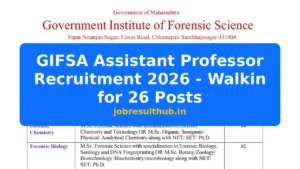 GIFSA Assistant Professor Recruitment 2026 - Walkin for 26 Posts - 2026 Posts