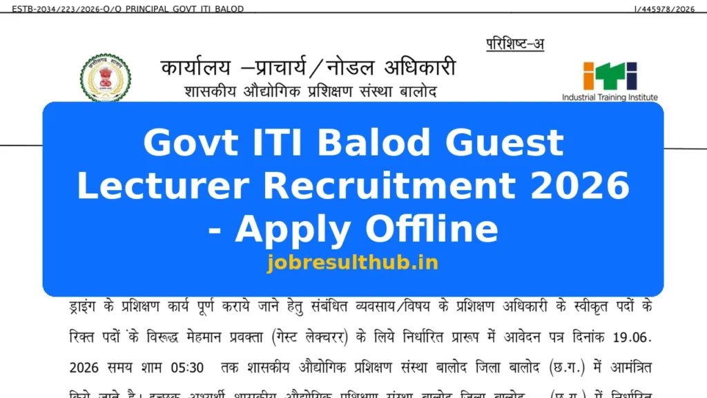 Govt ITI Balod Guest Lecturer Recruitment 2026 - Apply Offline - 2026 Posts