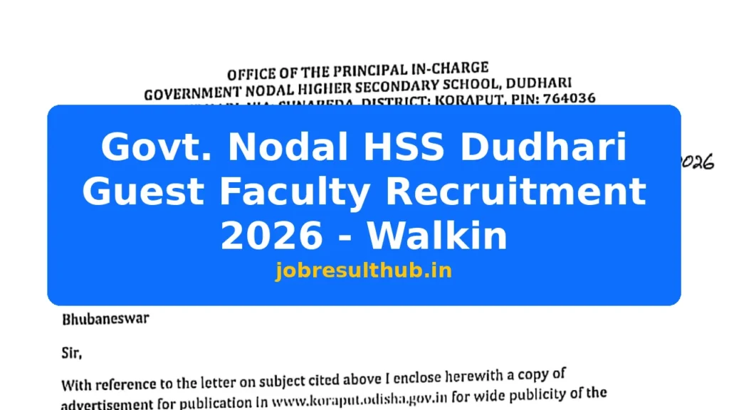 Govt. Nodal HSS Dudhari Guest Faculty Recruitment 2026 - Walkin - 2026 Posts