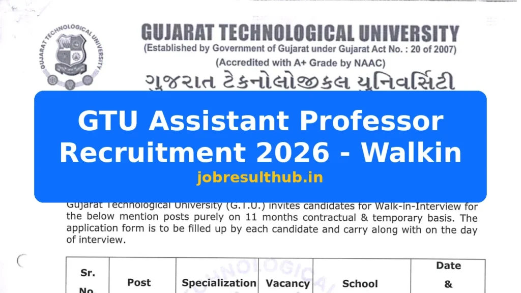 GTU Assistant Professor Recruitment 2026 - Walkin - 2026 Posts