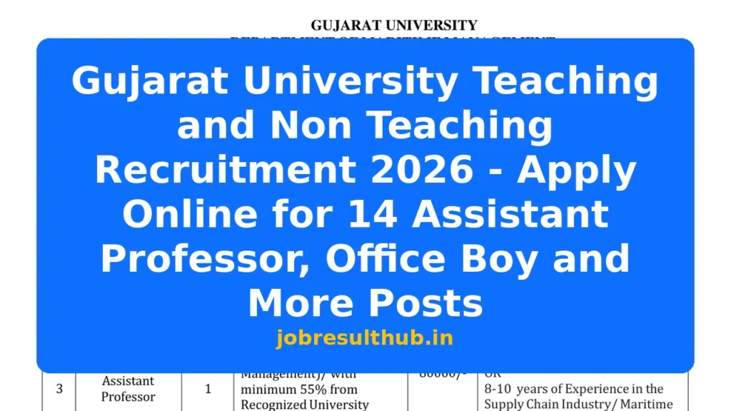 Gujarat University Teaching and Non Teaching Recruitment 2026 - Apply Online for 14 Assistant Professor, Office Boy and More Posts - 2026 Posts