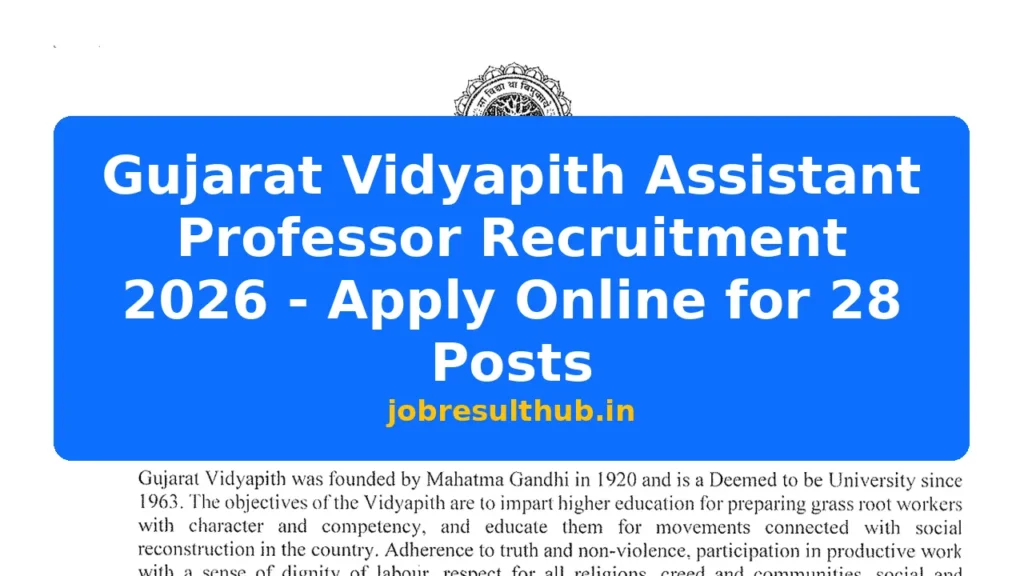 Gujarat Vidyapith Assistant Professor Recruitment 2026 - Apply Online for 28 Posts - 2026 Posts