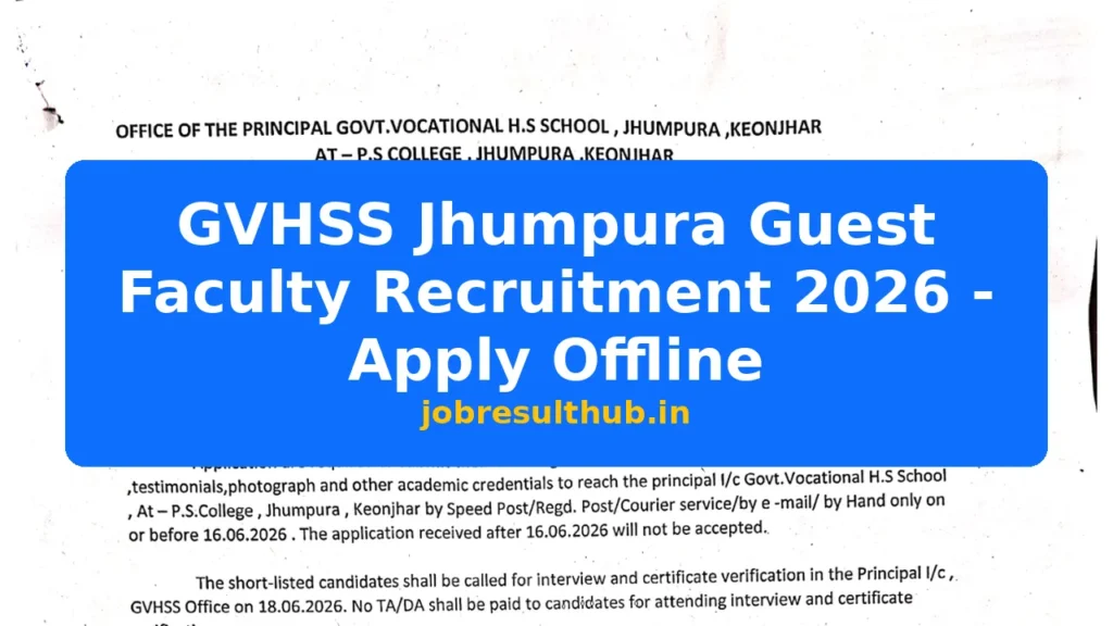 GVHSS Jhumpura Guest Faculty Recruitment 2026 - Apply Offline - 2026 Posts