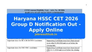 Haryana HSSC CET 2026 Group D Notification Out - Apply Online - 256 Posts
