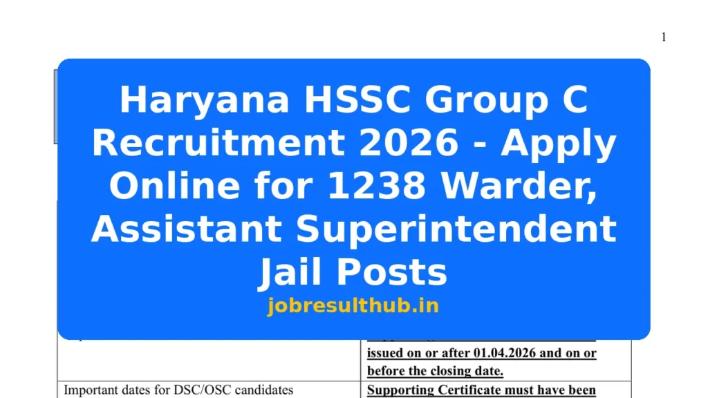 Haryana HSSC Group C Recruitment 2026 - Apply Online for 1238 Warder, Assistant Superintendent Jail Posts - 1 Posts