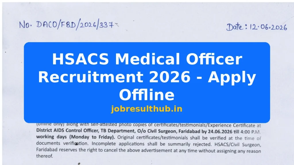 HSACS Medical Officer Recruitment 2026 - Apply Offline - 2026 Posts
