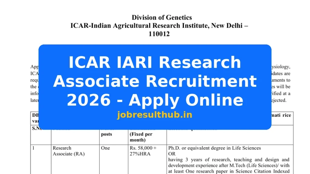 ICAR IARI Research Associate Recruitment 2026 - Apply Online - 2026 Posts