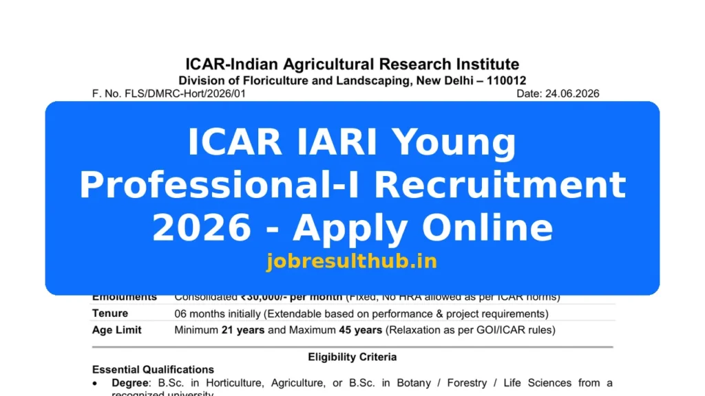 ICAR IARI Young Professional-I Recruitment 2026 - Apply Online - 2026 Posts