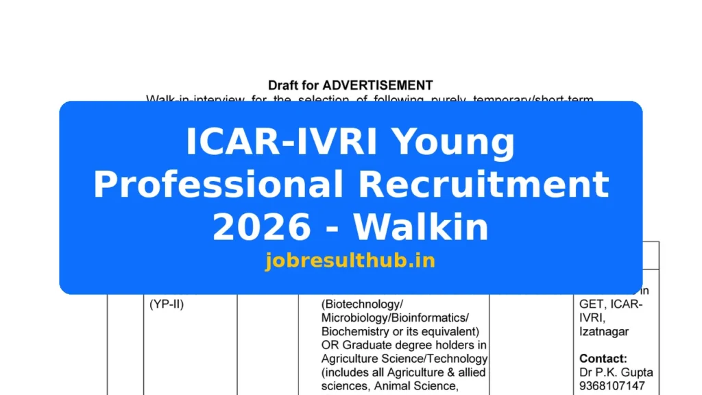 ICAR-IVRI Young Professional Recruitment 2026 - Walkin - 2026 Posts