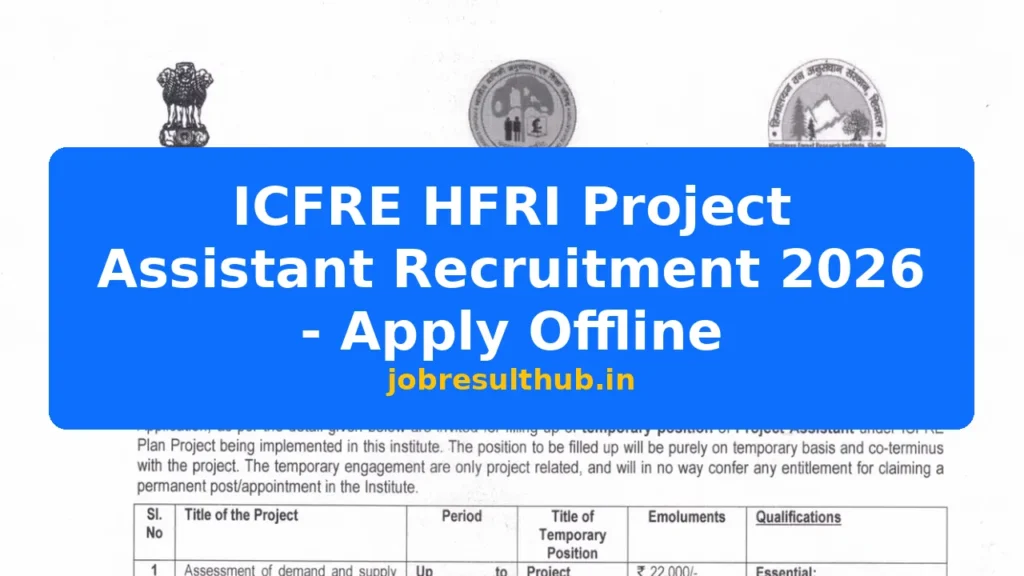 ICFRE HFRI Project Assistant Recruitment 2026 - Apply Offline - 2026 Posts