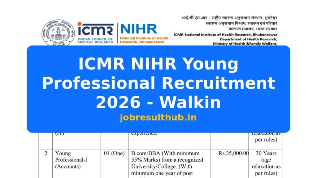ICMR NIHR Young Professional Recruitment 2026 - Walkin - 2026 Posts