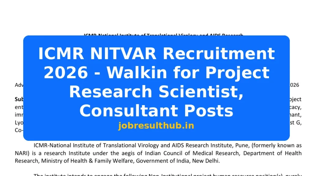 ICMR NITVAR Recruitment 2026 - Walkin for Project Research Scientist, Consultant Posts - 2026 Posts