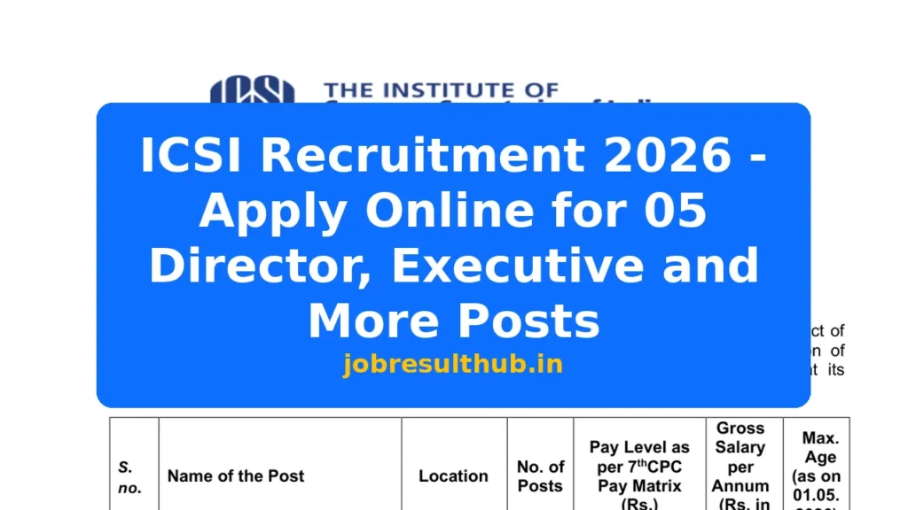 ICSI Recruitment 2026 - Apply Online for 05 Director, Executive and More Posts - 2026 Posts
