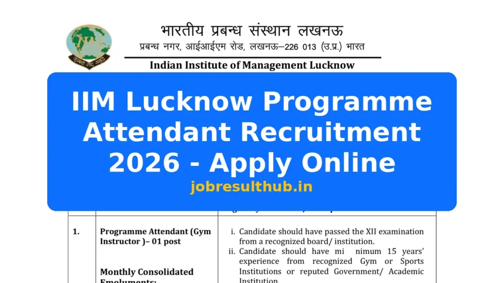 IIM Lucknow Programme Attendant Recruitment 2026 - Apply Online - 2026 Posts