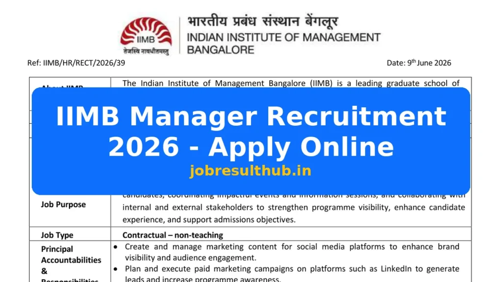 IIMB Manager Recruitment 2026 - Apply Online - 2026 Posts