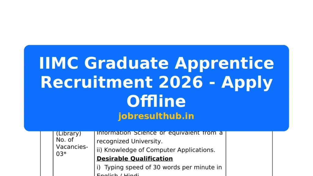 IIMC Graduate Apprentice Recruitment 2026 - Apply Offline - 2026 Posts