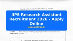 IIPS Research Assistant Recruitment 2026 - Apply Online - 2026 Posts