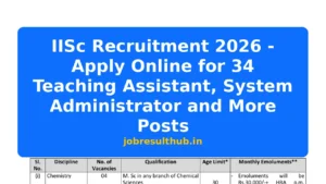 IISc Recruitment 2026 - Apply Online for 34 Teaching Assistant, System Administrator and More Posts - 2026 Posts