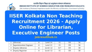IISER Kolkata Non Teaching Recruitment 2026 - Apply Online for Librarian, Executive Engineer Posts - 2026 Posts
