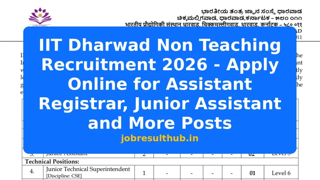 IIT Dharwad Non Teaching Recruitment 2026 - Apply Online for Assistant Registrar, Junior Assistant and More Posts - 2026 Posts