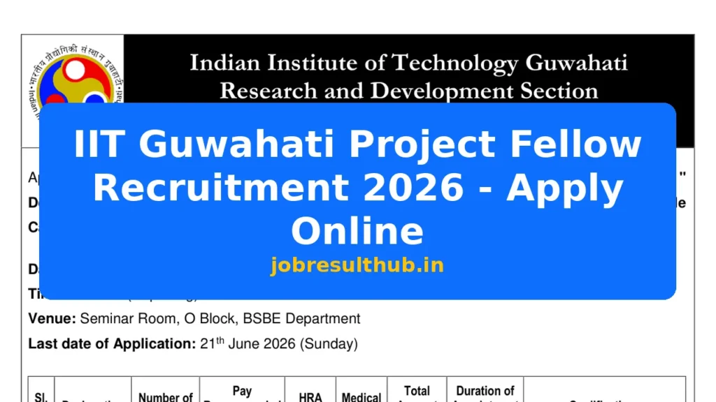 IIT Guwahati Project Fellow Recruitment 2026 - Apply Online - 2026 Posts