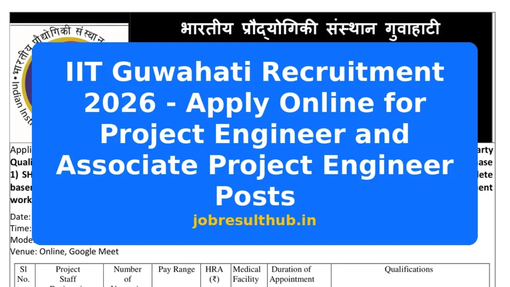 IIT Guwahati Recruitment 2026 - Apply Online for Project Engineer and Associate Project Engineer Posts - 2026 Posts