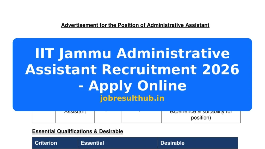 IIT Jammu Administrative Assistant Recruitment 2026 - Apply Online - 2026 Posts