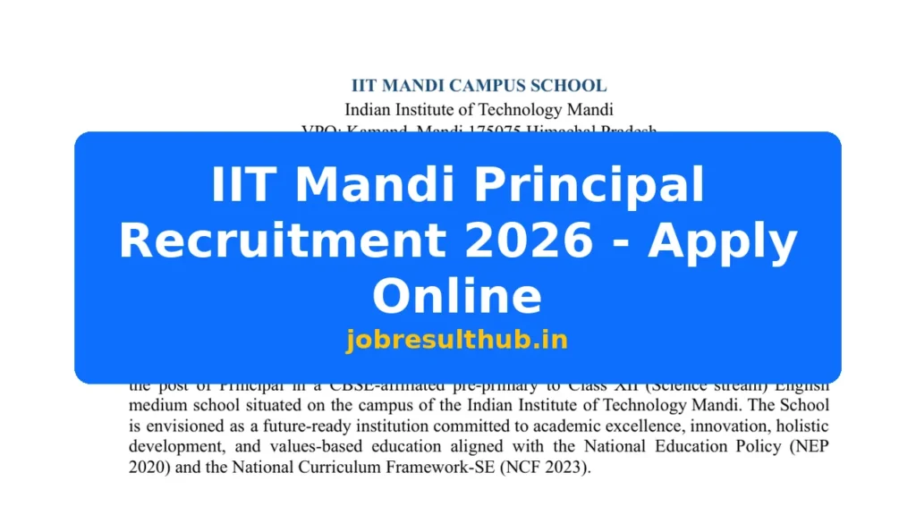 IIT Mandi Principal Recruitment 2026 - Apply Online - 2026 Posts