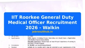 IIT Roorkee General Duty Medical Officer Recruitment 2026 - Walkin - 2026 Posts