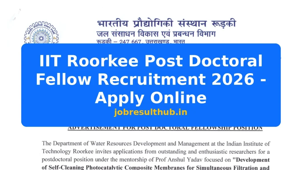 IIT Roorkee Post Doctoral Fellow Recruitment 2026 - Apply Online - 2026 Posts