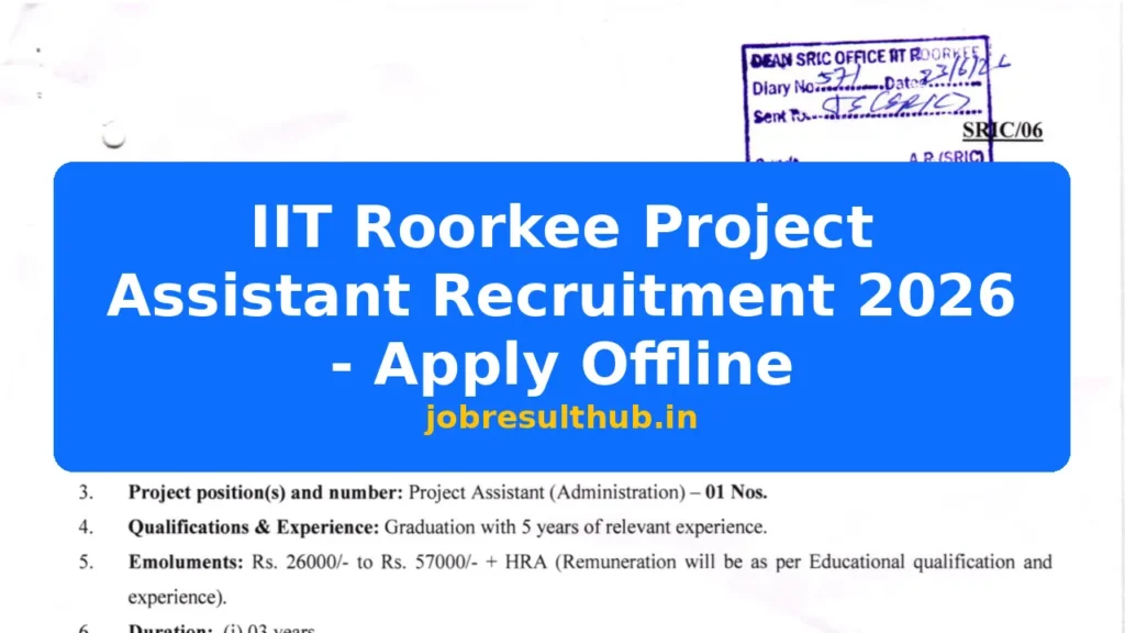 IIT Roorkee Project Assistant Recruitment 2026 - Apply Offline - 2026 Posts