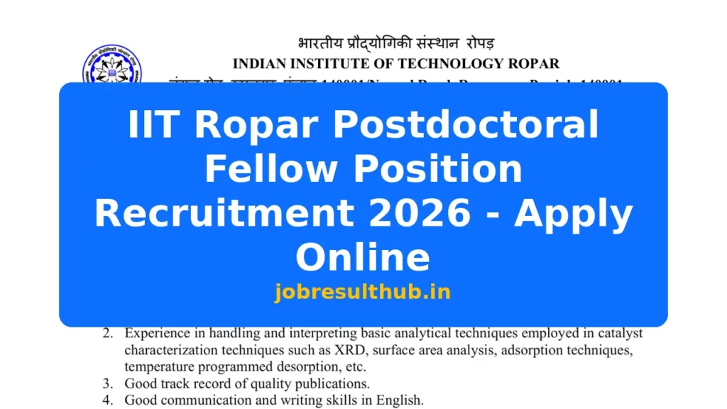 IIT Ropar Postdoctoral Fellow Position Recruitment 2026 - Apply Online - 2026 Posts