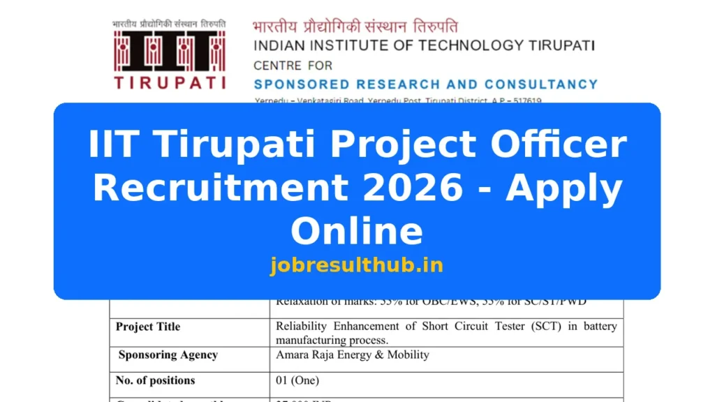 IIT Tirupati Project Officer Recruitment 2026 - Apply Online - 2026 Posts