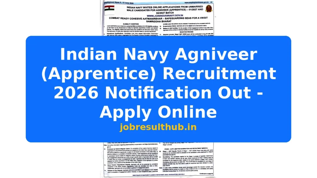 Indian Navy Agniveer (Apprentice) Recruitment 2026 Notification Out - Apply Online - 2026 Posts