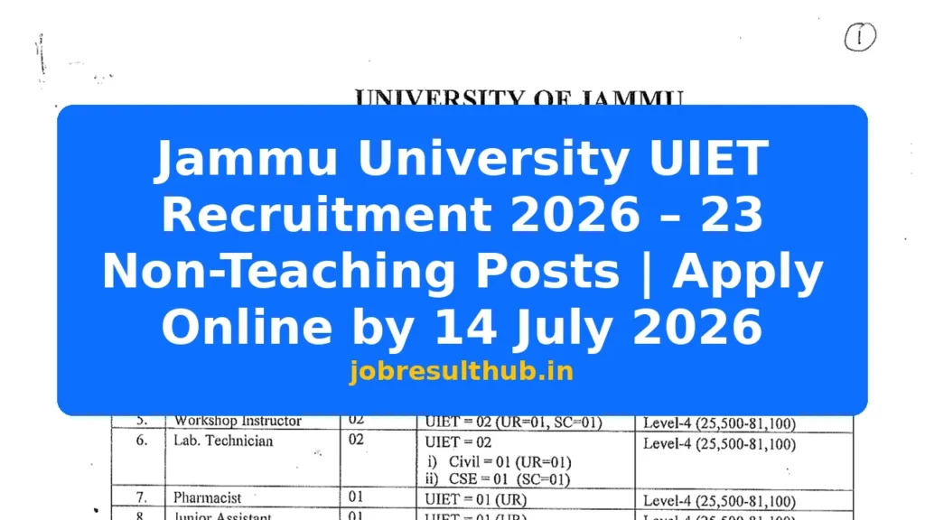 Jammu University UIET Recruitment 2026 – 23 Non-Teaching Posts | Apply Online by 14 July 2026 - 23 Posts