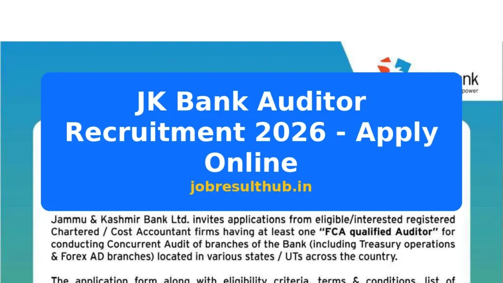 JK Bank Auditor Recruitment 2026 - Apply Online - 2026 Posts