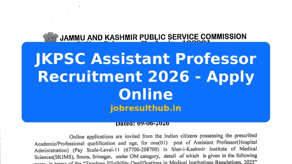 JKPSC Assistant Professor Recruitment 2026 - Apply Online - 2026 Posts