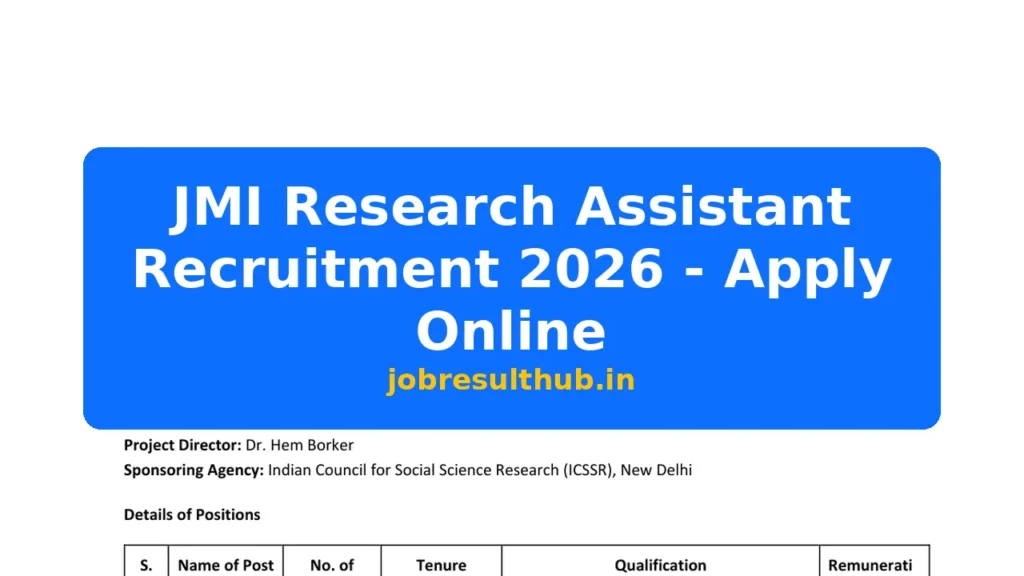 JMI Research Assistant Recruitment 2026 - Apply Online - 2026 Posts