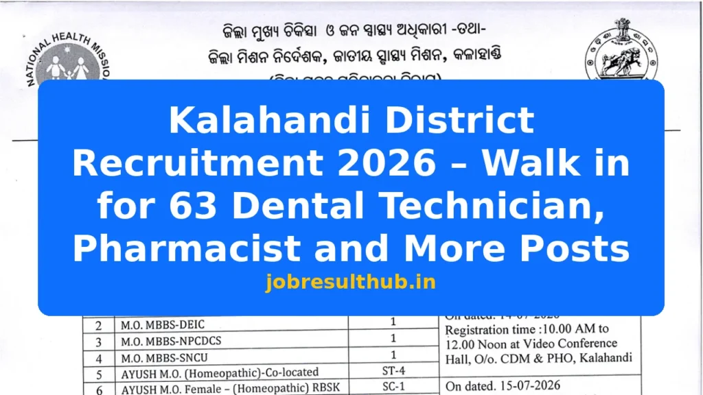 Kalahandi District Recruitment 2026 – Walk in for 63 Dental Technician, Pharmacist and More Posts - 17 Posts