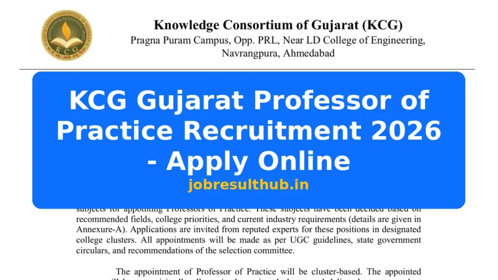 KCG Gujarat Professor of Practice Recruitment 2026 - Apply Online - 2026 Posts
