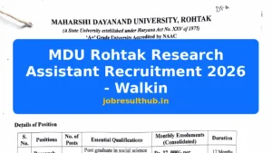 MDU Rohtak Research Assistant Recruitment 2026 - Walkin - 2026 Posts