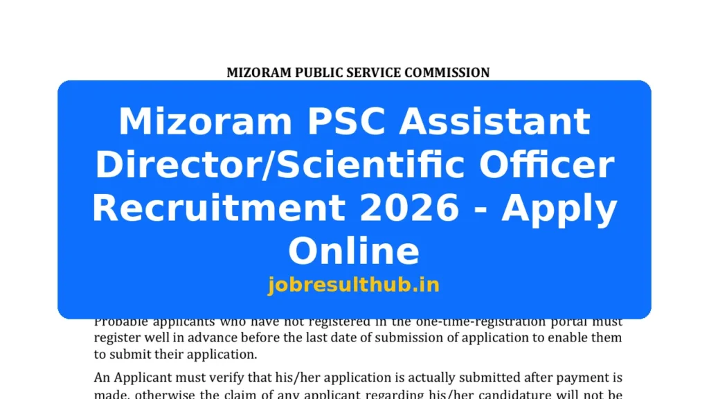 Mizoram PSC Assistant Director/Scientific Officer Recruitment 2026 - Apply Online - 2026 Posts