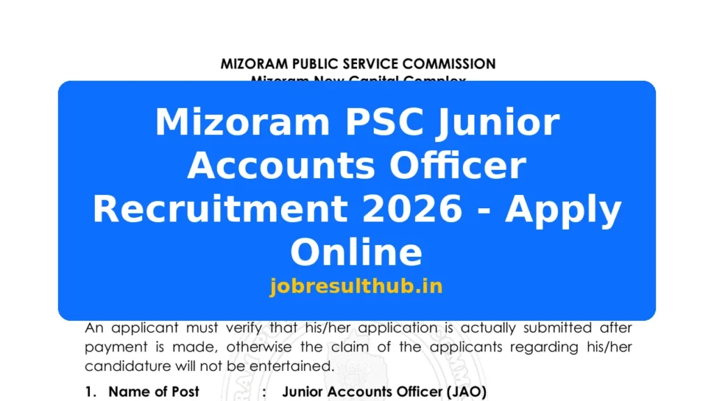 Mizoram PSC Junior Accounts Officer Recruitment 2026 - Apply Online - 2026 Posts