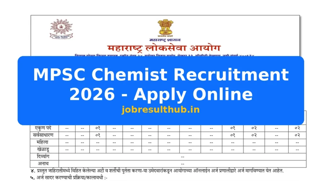 MPSC Chemist Recruitment 2026 - Apply Online - 2026 Posts
