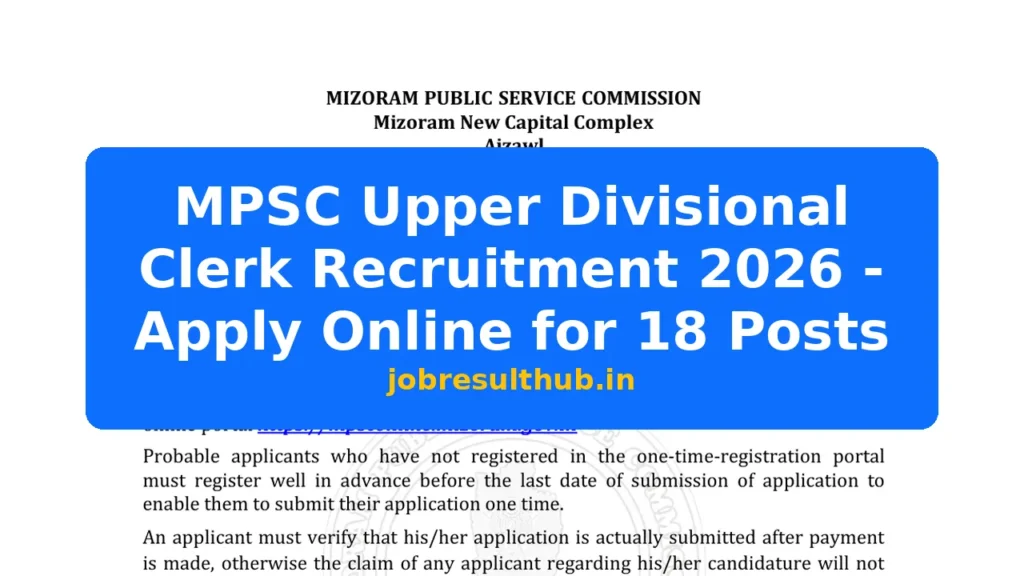 MPSC Upper Divisional Clerk Recruitment 2026 - Apply Online for 18 Posts - 2026 Posts
